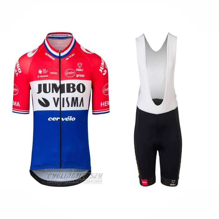 2022 Cycling Jersey Jumbo Visma Red White Blue Short Sleeve And Bib Short